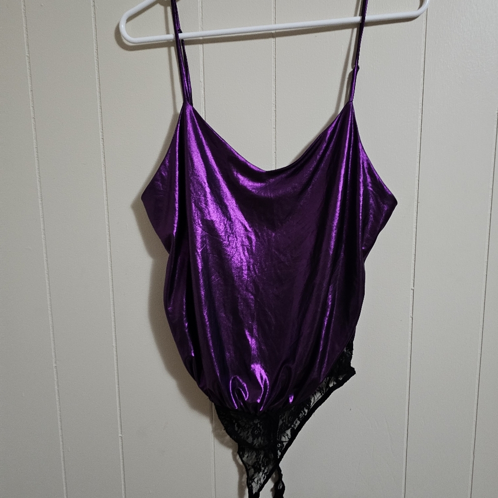 Free People Metallic Purple Foil Babes Sleeveless Bodysuit  - Picture 4 of 10